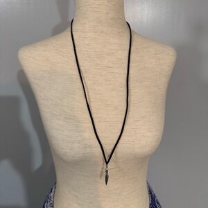 Black Cord Lanyard Necklace with Feather Pendant